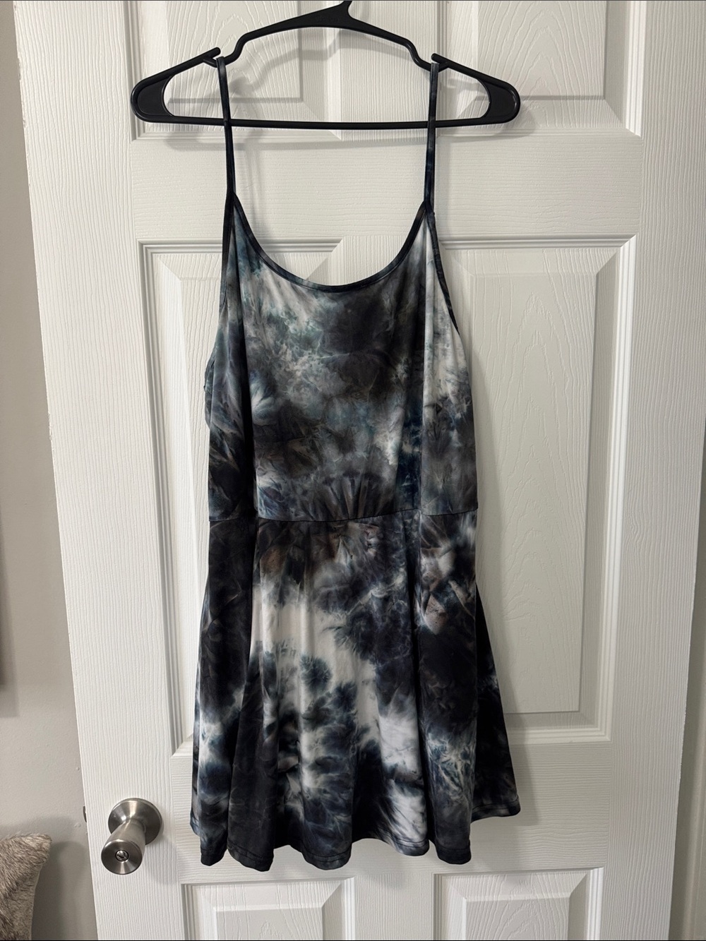Nwot Tie-Dye Spaghetti Strap Mini Dress in Black and Gray built in shorts